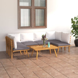 7 Pcs conjunto lounge de jardim com almofadões acácia maciça