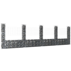 Cesto gabião em forma de u c/ 5 postes 500x20x150 cm ferro