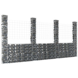 Cesto gabião em forma de u c/ 4 postes 380x20x200 cm ferro