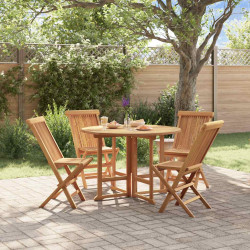 5 Pcs conjunto jantar dobrável p/ exterior madeira teca maciça
