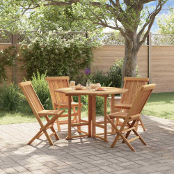 5 Pcs conjunto jantar dobrável p/ exterior madeira teca maciça