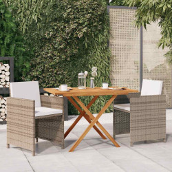 3 Pcs conjunto de jantar para jardim com almofadões bege