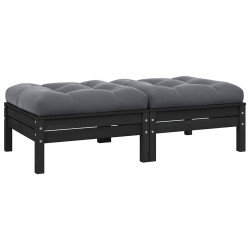 Sofá de jardim 2 lugares com almofadões pinho maciço preto