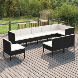 9 Pcs conjunto lounge de jardim c/ almofadões vime PE preto
