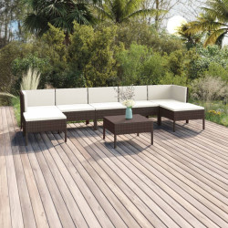 8 Pcs conjunto lounge jardim c/ almofadões vime PE castanho