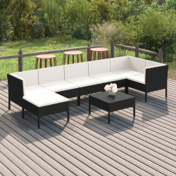 8 Pcs conjunto lounge de jardim c/ almofadões vime PE preto