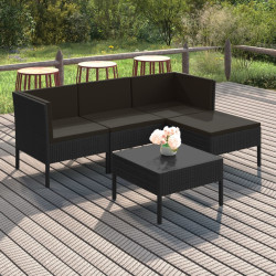 5 Pcs conjunto lounge de jardim c/ almofadões vime PE preto