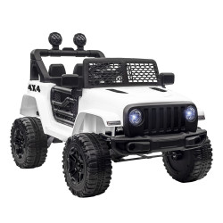 Carro elétrico infantil bateria 12v com 2 motores controle remoto 2.4g luzes buzina velocidade ajustável 100x65x72cm branco