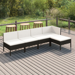 5 Pcs conjunto lounge de jardim c/ almofadões vime PE preto