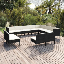 12 Pcs conjunto lounge de jardim c/ almofadões vime PE preto