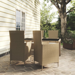 5 Pcs conjunto jantar p/ exterior c/ almofadões vime PE bege
