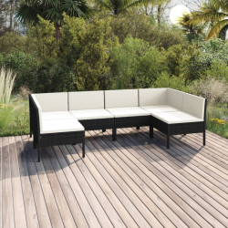 6 Pcs conjunto lounge de jardim c/ almofadões vime PE preto