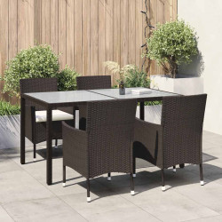 5 Pcs conjunto jantar exterior c/ almofadões vime PE castanho