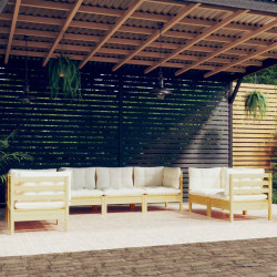 7 Pcs conjunto lounge jardim c/ almofadões creme pinho maciço