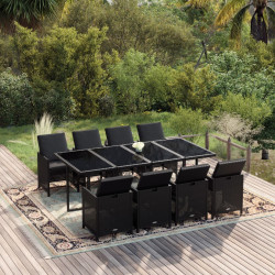 9 Pcs conjunto de jantar p/ jardim c/ almofadões vime PE preto