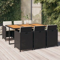 7 Pcs conjunto de jantar p/ jardim c/ almofadões vime PE preto