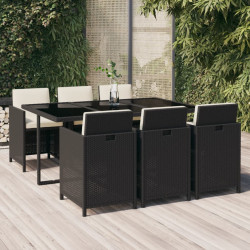 7 Pcs conjunto de jantar p/ jardim c/ almofadões vime PE preto