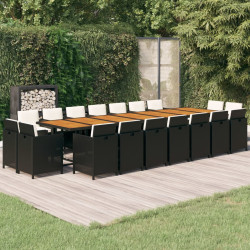 19 Pcs conjunto jantar p/ jardim c/ almofadões vime PE preto