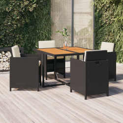 5 Pcs conjunto de jantar p/ jardim c/ almofadões vime PE preto