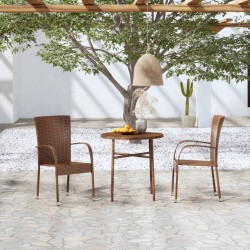 3 Pcs conjunto de jantar para jardim vime PE castanho