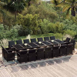 19 Pcs conjunto jantar p/ jardim c/ almofadões vime PE preto