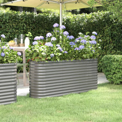 Canteiro elevado jardim 152x40x68cm aço galvanizado cinzento