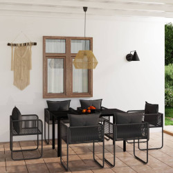 7 Pcs conjunto de jantar para jardim preto