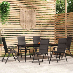 7 Pcs conjunto de jantar para jardim preto