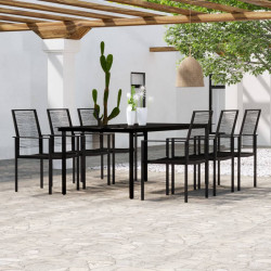 7 Pcs conjunto de jantar para jardim preto