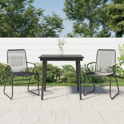 3 Pcs conjunto de jantar para jardim vime PVC preto