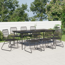 9 Pcs conjunto de jantar para jardim vime de PVC preto