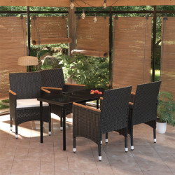 5 Pcs conjunto de jantar p/ jardim c/ almofadões preto