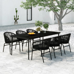 7 Pcs conjunto de jantar para jardim preto