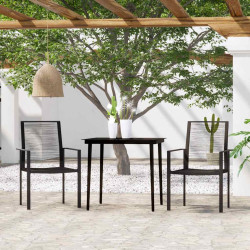 3 Pcs conjunto de jantar para jardim preto