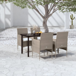 5 Pcs conjunto de jantar p/ jardim c/ almofadões bege e preto