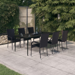 7 Pcs conjunto de jantar para jardim preto