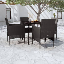 5 Pcs conjunto de jantar p/ jardim c/ almofadões preto