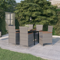 7 Pcs conjunto de jantar para jardim com almofadões cinzento