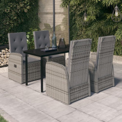 5 Pcs conjunto de jantar para jardim com almofadões cinzento