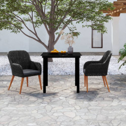 3 Pcs conjunto de jantar para jardim com almofadões preto