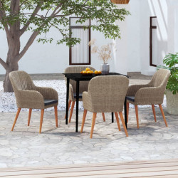 5 Pcs conjunto de jantar p/ jardim c/ almofadões castanho