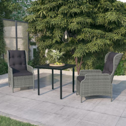 3 Pcs conjunto de jantar para jardim cinzento-claro