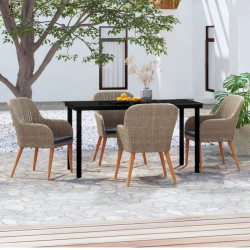 5 Pcs conjunto de jantar p/ jardim c/ almofadões castanho