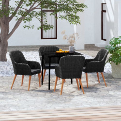 5 Pcs conjunto de jantar p/ jardim c/ almofadões preto
