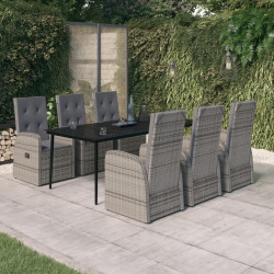 7 Pcs conjunto de jantar para jardim com almofadões cinza