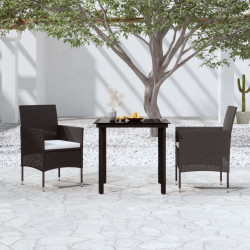3 Pcs conjunto de jantar para jardim com almofadões preto
