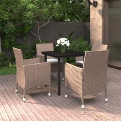 5 Pcs conjunto de jantar p/ jardim c/ almofadões vime PE preto