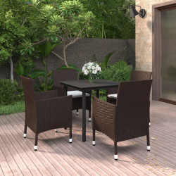 5 Pcs conjunto de jantar p/ jardim c/almofadões vime PE e vidro