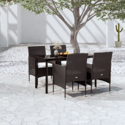 5 Pcs conjunto de jantar p/ jardim c/ almofadões preto
