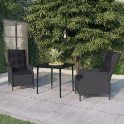 3 Pcs conjunto de jantar para jardim cinzento-escuro